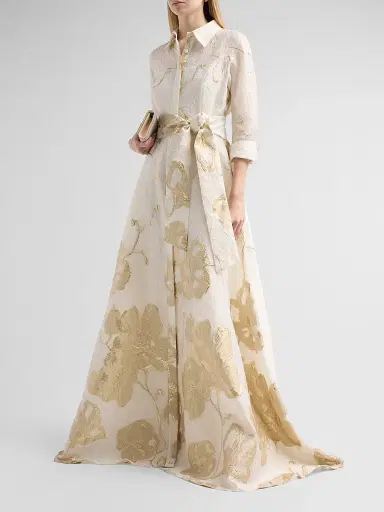 Teri Jon by Rickie Freeman Women's Metallic Jacquard Shirt Gown | Thumbnail 4 Teri Jon by Rickie Freeman Women's Metallic Jacquard Shirt Gown | Thumbnail 4
