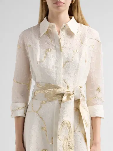 Teri Jon by Rickie Freeman Women's Metallic Jacquard Shirt Gown | Thumbnail 5 Teri Jon by Rickie Freeman Women's Metallic Jacquard Shirt Gown | Thumbnail 5