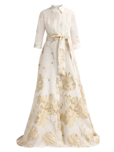 Teri Jon by Rickie Freeman Women's Metallic Jacquard Shirt Gown | Thumbnail 1 Teri Jon by Rickie Freeman Women's Metallic Jacquard Shirt Gown | Thumbnail 1