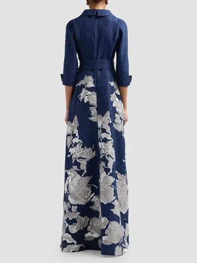Teri Jon by Rickie Freeman Women's Textured Metallic Floral Jacquard Gown | Thumbnail 3 Teri Jon by Rickie Freeman Women's Textured Metallic Floral Jacquard Gown | Thumbnail 3