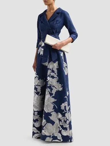 Teri Jon by Rickie Freeman Women's Textured Metallic Floral Jacquard Gown | Thumbnail 4 Teri Jon by Rickie Freeman Women's Textured Metallic Floral Jacquard Gown | Thumbnail 4