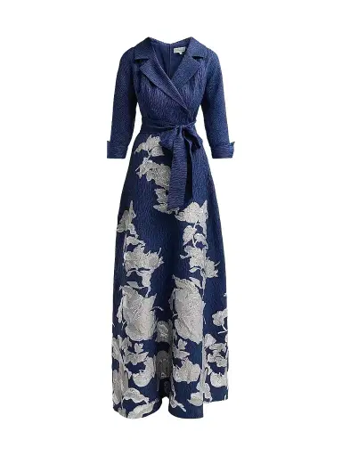 Teri Jon by Rickie Freeman Women's Textured Metallic Floral Jacquard Gown | Thumbnail 1 Teri Jon by Rickie Freeman Women's Textured Metallic Floral Jacquard Gown | Thumbnail 1
