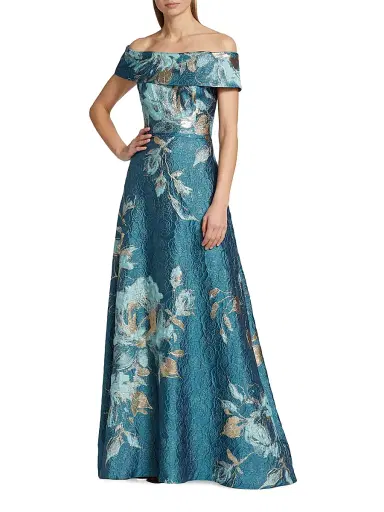Teri Jon by Rickie Freeman Women's Floral Off-The-Shoulder Gown | Thumbnail 2 Teri Jon by Rickie Freeman Women's Floral Off-The-Shoulder Gown | Thumbnail 2