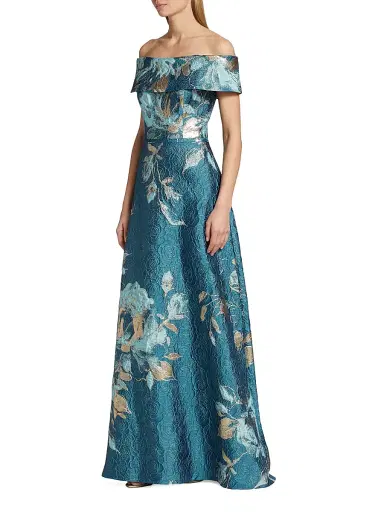 Teri Jon by Rickie Freeman Women's Floral Off-The-Shoulder Gown | Thumbnail 3 Teri Jon by Rickie Freeman Women's Floral Off-The-Shoulder Gown | Thumbnail 3