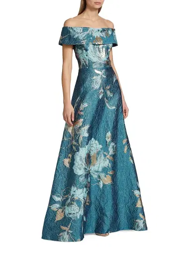 Teri Jon by Rickie Freeman Women's Floral Off-The-Shoulder Gown | Thumbnail 4 Teri Jon by Rickie Freeman Women's Floral Off-The-Shoulder Gown | Thumbnail 4