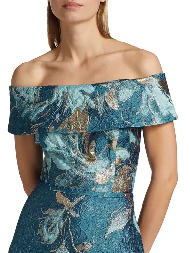 Teri Jon by Rickie Freeman Women's Floral Off-The-Shoulder Gown | Thumbnail 6 Teri Jon by Rickie Freeman Women's Floral Off-The-Shoulder Gown | Thumbnail 6