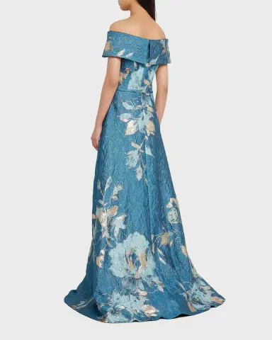 Rickie Freeman for Teri Jon Off-Shoulder Metallic Flower Jacquard Gown | Thumbnail 4 Rickie Freeman for Teri Jon Off-Shoulder Metallic Flower Jacquard Gown | Thumbnail 4