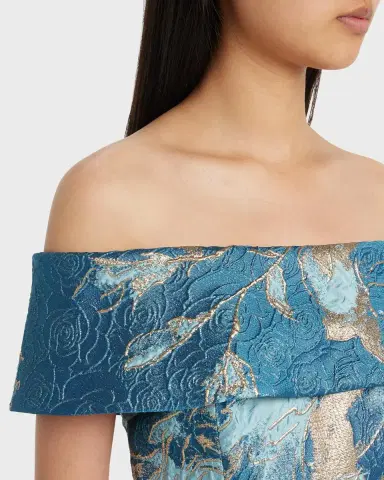 Rickie Freeman for Teri Jon Off-Shoulder Metallic Flower Jacquard Gown | Thumbnail 5 Rickie Freeman for Teri Jon Off-Shoulder Metallic Flower Jacquard Gown | Thumbnail 5