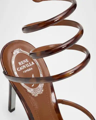 René Caovilla 105mm Cleo Tortoiseshell Patent Leather Snake-Wrap Sandals | Thumbnail 3 René Caovilla 105mm Cleo Tortoiseshell Patent Leather Snake-Wrap Sandals | Thumbnail 3