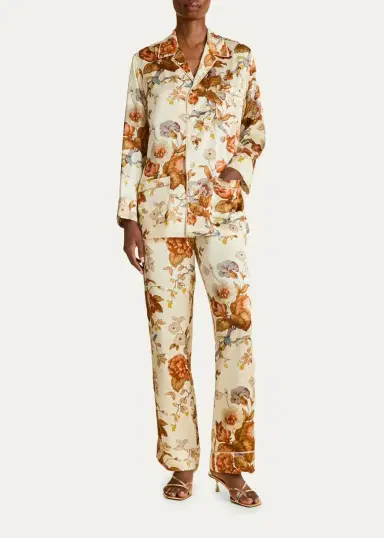 Olivia von Halle Yves Floral-Print Silk Satin Pajama Set | Thumbnail 4 Olivia von Halle Yves Floral-Print Silk Satin Pajama Set | Thumbnail 4