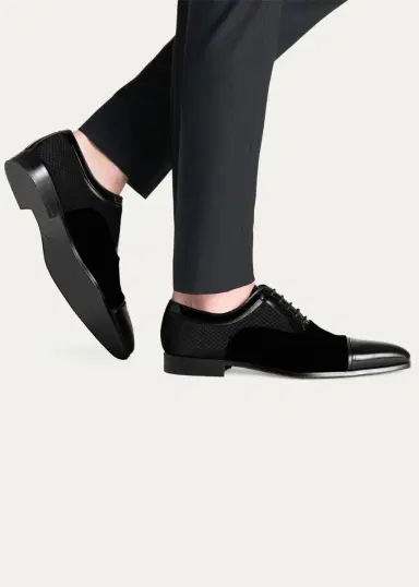Magnanni Men's Obsidian Suede & Patent Leather Cap-Toe Oxfords | Thumbnail 2 Magnanni Men's Obsidian Suede & Patent Leather Cap-Toe Oxfords | Thumbnail 2