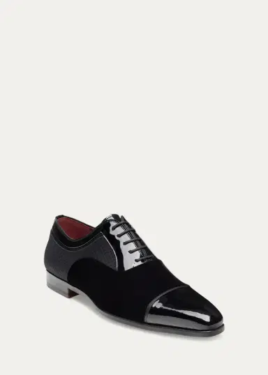 Magnanni Men's Obsidian Suede & Patent Leather Cap-Toe Oxfords | Thumbnail 3 Magnanni Men's Obsidian Suede & Patent Leather Cap-Toe Oxfords | Thumbnail 3