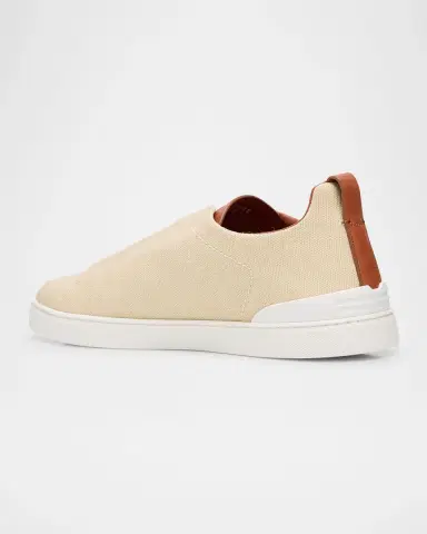 Zegna Men's Triple Stitch Linen Slip-On Sneakers | Thumbnail 2 Zegna Men's Triple Stitch Linen Slip-On Sneakers | Thumbnail 2
