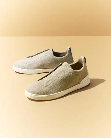 Zegna Men's Triple Stitch Linen Slip-On Sneakers | Thumbnail 3 Zegna Men's Triple Stitch Linen Slip-On Sneakers | Thumbnail 3