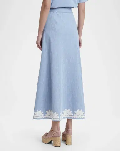 Valentino Garavani Embroidered Denim Button-Front Midi Skirt | Thumbnail 3 Valentino Garavani Embroidered Denim Button-Front Midi Skirt | Thumbnail 3