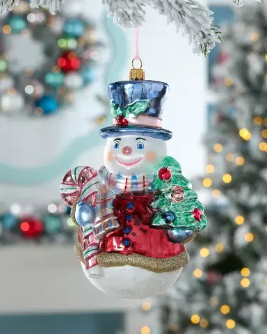 Exclusive Snowman with Candy Cane and Tree Christmas Ornament | Thumbnail 1 Exclusive Snowman with Candy Cane and Tree Christmas Ornament | Thumbnail 1