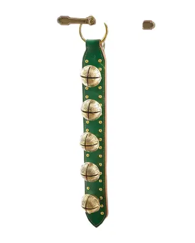 Belsnickel Enterprises 5 Solid Brass Bells on Leather Door Hanger | Thumbnail 1 Belsnickel Enterprises 5 Solid Brass Bells on Leather Door Hanger | Thumbnail 1