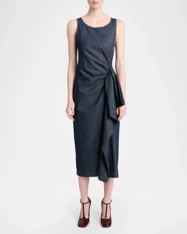 Dries Van Noten Dropps Denim Ruffle Sleeveless Midi Dress | Thumbnail 2 Dries Van Noten Dropps Denim Ruffle Sleeveless Midi Dress | Thumbnail 2