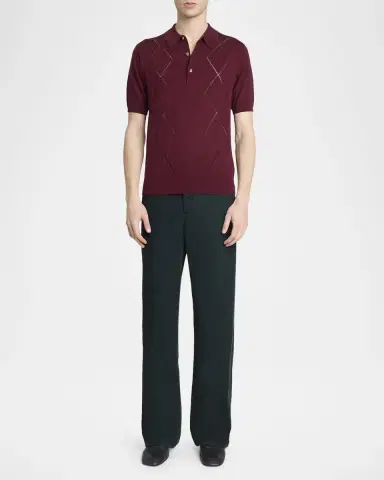 Dries Van Noten Men's Cotton Argyle Wool Polo | Thumbnail 2 Dries Van Noten Men's Cotton Argyle Wool Polo | Thumbnail 2