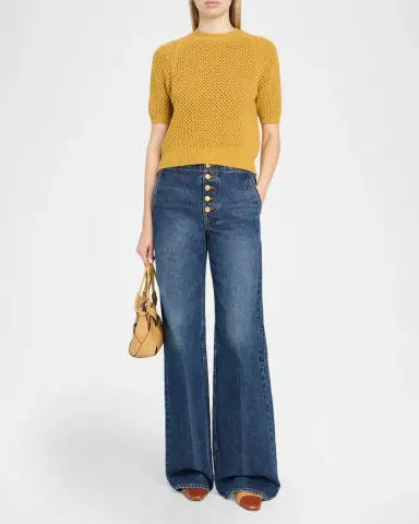 Ulla Johnson Imara Open-Knit Short-Sleeve Merino Wool Sweater | Thumbnail 2 Ulla Johnson Imara Open-Knit Short-Sleeve Merino Wool Sweater | Thumbnail 2