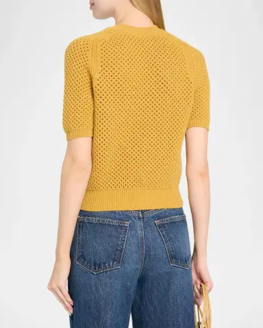 Ulla Johnson Imara Open-Knit Short-Sleeve Merino Wool Sweater | Thumbnail 3 Ulla Johnson Imara Open-Knit Short-Sleeve Merino Wool Sweater | Thumbnail 3