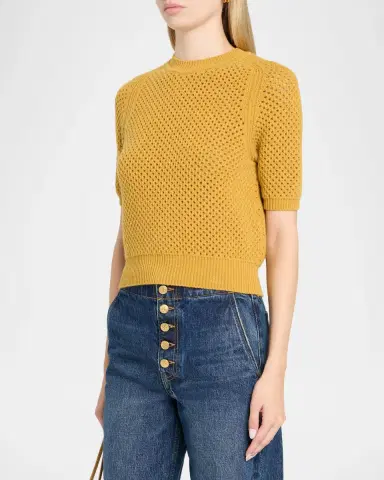 Ulla Johnson Imara Open-Knit Short-Sleeve Merino Wool Sweater | Thumbnail 4 Ulla Johnson Imara Open-Knit Short-Sleeve Merino Wool Sweater | Thumbnail 4