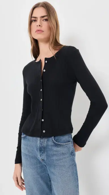 LESET Pointelle Classic Cardigan | Thumbnail 2 LESET Pointelle Classic Cardigan | Thumbnail 2