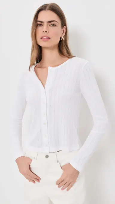 LESET Pointelle Classic Cardigan | Thumbnail 2 LESET Pointelle Classic Cardigan | Thumbnail 2