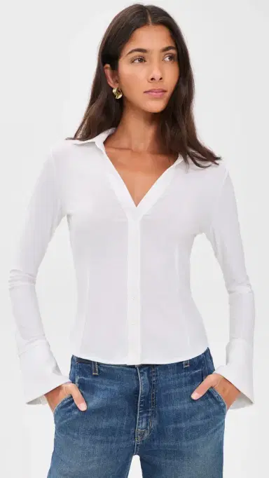 Alice + Olivia Freya Fitted Nipped Waist Button Down Top | Thumbnail 2 Alice + Olivia Freya Fitted Nipped Waist Button Down Top | Thumbnail 2
