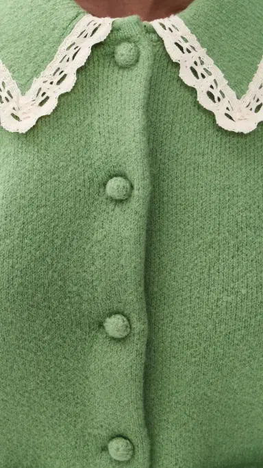 English Factory Lace Trim Puff Sleeve Knit Cardigan | Thumbnail 6 English Factory Lace Trim Puff Sleeve Knit Cardigan | Thumbnail 6