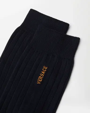 Versace Embroidered Cotton Ribbed Socks | Thumbnail 2 Versace Embroidered Cotton Ribbed Socks | Thumbnail 2