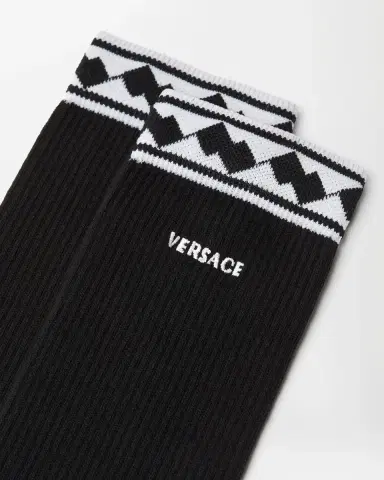 Versace Embroidered-Logo Cotton Ribbed Socks | Thumbnail 2 Versace Embroidered-Logo Cotton Ribbed Socks | Thumbnail 2