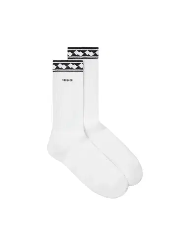 Versace Embroidered-Logo Cotton Ribbed Socks | Thumbnail 1 Versace Embroidered-Logo Cotton Ribbed Socks | Thumbnail 1