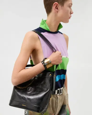 Versace Pivot Small Leather Bucket Bag | Thumbnail 2 Versace Pivot Small Leather Bucket Bag | Thumbnail 2