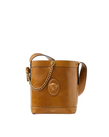 Versace Pivot Small Leather Bucket Bag | Thumbnail 1 Versace Pivot Small Leather Bucket Bag | Thumbnail 1