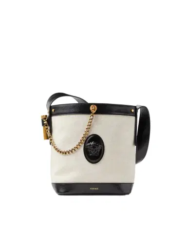 Versace Pivot Small Canvas Bucket Bag | Thumbnail 1 Versace Pivot Small Canvas Bucket Bag | Thumbnail 1