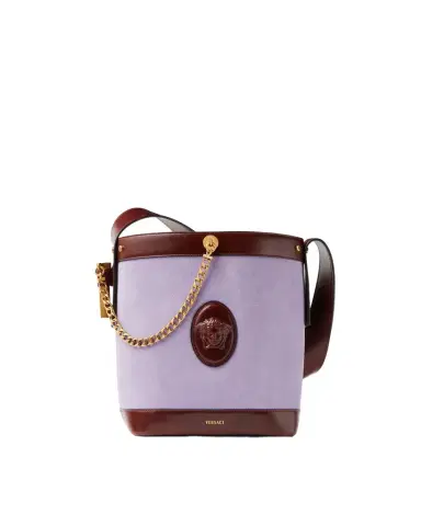 Versace Pivot Small Suede Bucket Bag | Thumbnail 1 Versace Pivot Small Suede Bucket Bag | Thumbnail 1