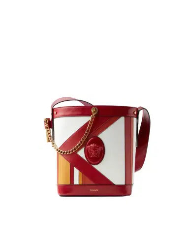 Versace Pivot Small Leather Patchwork Bucket Bag | Thumbnail 1 Versace Pivot Small Leather Patchwork Bucket Bag | Thumbnail 1