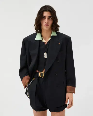 Versace Pinstripe Wool Boxy Blazer | Thumbnail 2 Versace Pinstripe Wool Boxy Blazer | Thumbnail 2