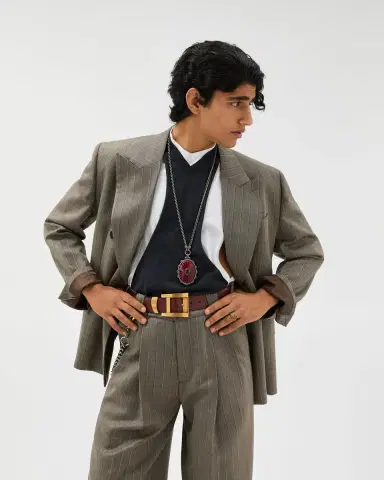 Versace Pinstripe Wool Boxy Blazer | Thumbnail 2 Versace Pinstripe Wool Boxy Blazer | Thumbnail 2