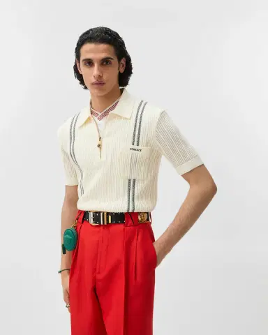 Versace Embroidered-Logo Cotton Knit Polo shirt | Thumbnail 2 Versace Embroidered-Logo Cotton Knit Polo shirt | Thumbnail 2