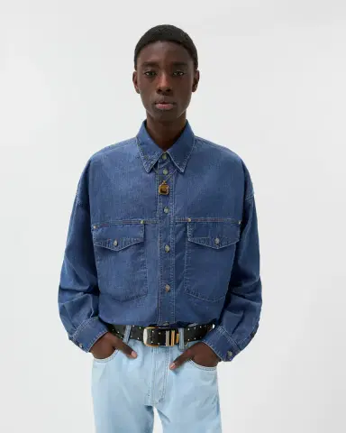 Versace Embroidered-Logo Denim Cotton Shirt | Thumbnail 2 Versace Embroidered-Logo Denim Cotton Shirt | Thumbnail 2