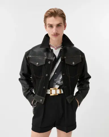 Versace Denim & Leather Blouson | Thumbnail 2 Versace Denim & Leather Blouson | Thumbnail 2
