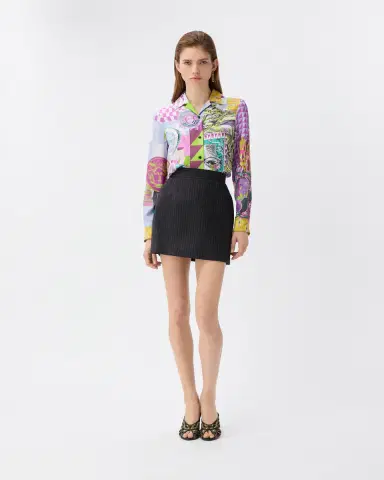 Versace Pinstripe Wool Twill Mini Skirt | Thumbnail 2 Versace Pinstripe Wool Twill Mini Skirt | Thumbnail 2