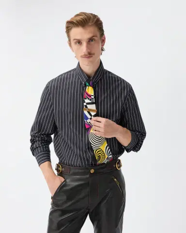 Versace Striped Cotton Poplin Regular Shirt | Thumbnail 2 Versace Striped Cotton Poplin Regular Shirt | Thumbnail 2