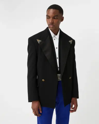 Versace Embroidered-Lapel Wool Stretch Blazer | Thumbnail 2 Versace Embroidered-Lapel Wool Stretch Blazer | Thumbnail 2