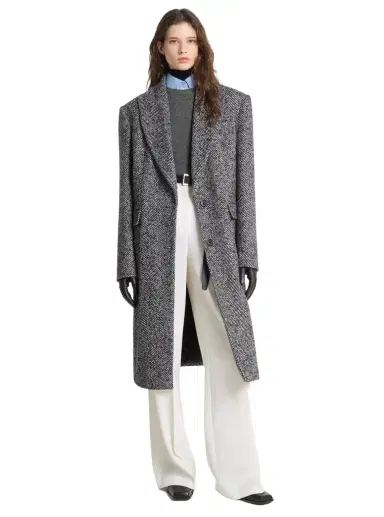 Michael Kors Collection Herringbone Cotton Blend Melton Reefer Coat in | Thumbnail 1 Michael Kors Collection Herringbone Cotton Blend Melton Reefer Coat in | Thumbnail 1