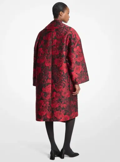Michael Kors Collection Rose Floral Jacquard Clutch Coat in Red | Thumbnail 2 Michael Kors Collection Rose Floral Jacquard Clutch Coat in Red | Thumbnail 2