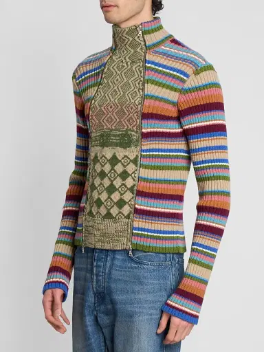 Dries Van Noten Men's Striped Wool Rib-Knit Cardigan | Thumbnail 4 Dries Van Noten Men's Striped Wool Rib-Knit Cardigan | Thumbnail 4