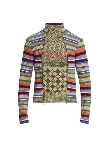 Dries Van Noten Men's Striped Wool Rib-Knit Cardigan | Thumbnail 1 Dries Van Noten Men's Striped Wool Rib-Knit Cardigan | Thumbnail 1